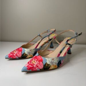 Nine West Renela Floral Slingback Kitten Heels